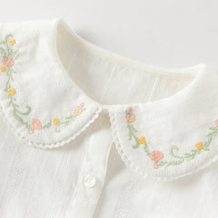 Dave&Bella Toddler Girls Grey Green/White Flower Embroidery Soft Cotton Shirt Tops