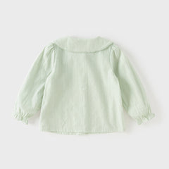 Dave&Bella Toddler Girls Grey Green/White Flower Embroidery Soft Cotton Shirt Tops