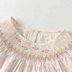 Dave&Bella Toddler Girls Beige Floral Print Sweet Cozy Cotton T-shirts