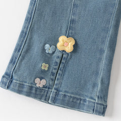 Dave&Bella Toddler Girls Fashion Blue Flower Embroidery Straight-leg Stretchable Jeans