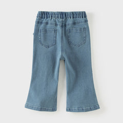 Dave&Bella Toddler Girls Fashion Blue Flower Embroidery Straight-leg Stretchable Jeans