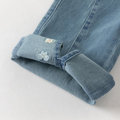 Dave&Bella Toddler Girls Fashion Blue Flower Embroidery Straight-leg Stretchable Jeans