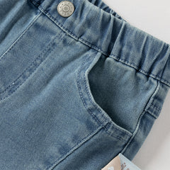 Dave&Bella Toddler Girls Fashion Blue Flower Embroidery Straight-leg Stretchable Jeans