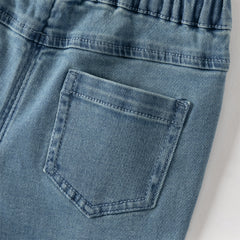 Dave&Bella Toddler Girls Fashion Blue Flower Embroidery Straight-leg Stretchable Jeans