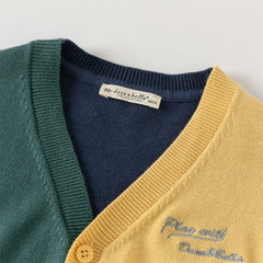 Dave&Bella Toddler Boys Casual Yellow V-neck Soft Cotton Sweater Cardigans