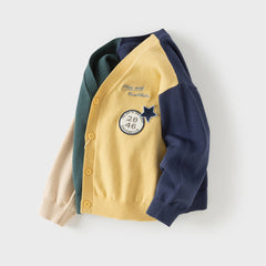 Dave&Bella Toddler Boys Casual Yellow V-neck Soft Cotton Sweater Cardigans