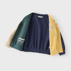 Dave&Bella Toddler Boys Casual Yellow V-neck Soft Cotton Sweater Cardigans