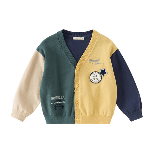Dave&Bella Toddler Boys Casual Yellow V-neck Soft Cotton Sweater Cardigans