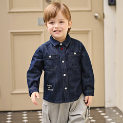 Dave&Bella Toddler Boys Denim Blue Long Sleeve Shirt Tops
