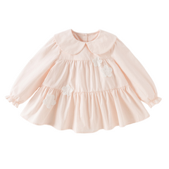 Dave&Bella Toddler Girls Pink Sweet Doll Collar Long Sleeve Soft Cotton A-line Dress