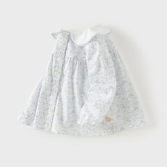 Dave&Bella Toddler Girls Blue Floral Print Doll Collar Soft Cotton Shirts Tops