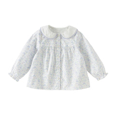 Dave&Bella Toddler Girls Blue Floral Print Doll Collar Soft Cotton Shirts Tops