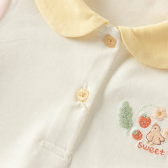 Dave&Bella Toddler Girls Cute Pink Flower Embroidery Long Sleeve Soft College-style Polos