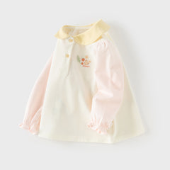 Dave&Bella Toddler Girls Cute Pink Flower Embroidery Long Sleeve Soft College-style Polos
