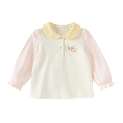 Dave&Bella Toddler Girls Cute Pink Flower Embroidery Long Sleeve Soft College-style Polos