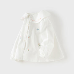 Dave&Bella Toddler Girls Elegant Beige Breathable Cotton Shirt Tops