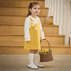 Dave&Bella Toddler Girls Cute Yellow Doll Collar Faux Two-piece Princess Dress