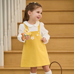 Dave&Bella Toddler Girls Cute Yellow Doll Collar Faux Two-piece Princess Dress