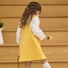 Dave&Bella Toddler Girls Cute Yellow Doll Collar Faux Two-piece Princess Dress