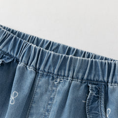 Dave&Bella Toddler Girls Sweet Denim Blue Bow print Breathable Cotton Drawstring Jeans