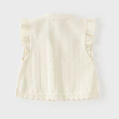 Dave&Bella Toddler Girls White Sweet Floral Jacquard Ruffle Sleeveless Knit Vests
