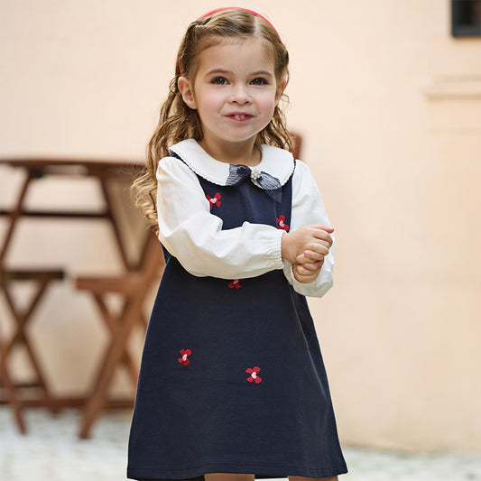 Dave&Bella Toddler Girls Navy Blue Long Sleeve Comfortable Party Dress