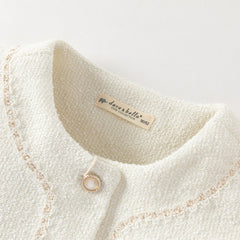 Dave&Bella Toddler Girls Elegant Milk White Round Collar Long Sleeve Jackets