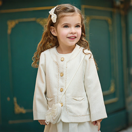 Dave&Bella Toddler Girls Elegant Milk White Round Collar Long Sleeve Jackets