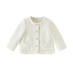 Dave&Bella Toddler Girls Elegant Milk White Round Collar Long Sleeve Jackets