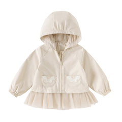 Dave&Bella Toddler Girls Light Khaki Outdoor Waterproof Lightweight Hooded Jackets