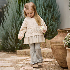 Dave&Bella Toddler Girls Light Khaki Outdoor Waterproof Lightweight Hooded Jackets