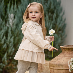 Dave&Bella Toddler Girls Light Khaki Outdoor Waterproof Lightweight Hooded Jackets