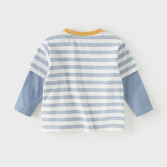 Dave&Bella Toddler Boys Playful Blue White Striped Soft Cotton T-shirt Tops