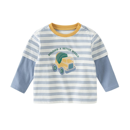 Dave&Bella Toddler Boys Playful Blue White Striped Soft Cotton T-shirt Tops