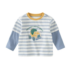 Dave&Bella Toddler Boys Playful Blue White Striped Soft Cotton T-shirt Tops