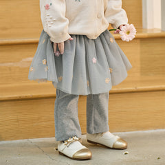 Dave&Bella Toddler Girls Fashion Light Grey/White Mesh Dress-style Pants