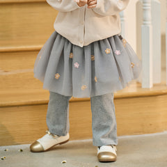 Dave&Bella Toddler Girls Fashion Light Grey/White Mesh Dress-style Pants