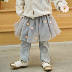 Dave&Bella Toddler Girls Fashion Light Grey/White Mesh Dress-style Pants