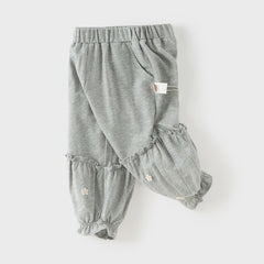 Dave&Bella Toddler Girls Cute Grey Breathable Cotton Loose Drawstring Pants