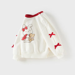 Dave&Bella Toddler Girls Versatile White Long Sleeve Rabbit Print Sweatshirts Tops