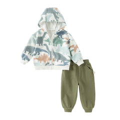 Dave&Bella Toddler Girls/Boys Outdoor Cute Print Long Sleeve Hooded Top Pant Suits