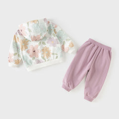 Dave&Bella Toddler Girls/Boys Outdoor Cute Print Long Sleeve Hooded Top Pant Suits