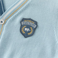 Dave&Belle Toddler Boys Gentle Blue V-neck Cotton Soft Sweater Cardigans Tops