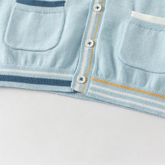 Dave&Belle Toddler Boys Gentle Blue V-neck Cotton Soft Sweater Cardigans Tops