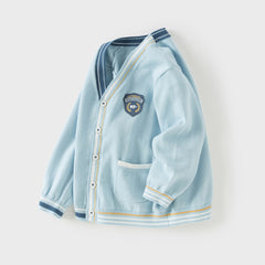 Dave&Belle Toddler Boys Gentle Blue V-neck Cotton Soft Sweater Cardigans Tops
