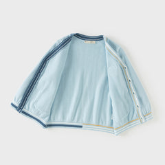 Dave&Belle Toddler Boys Gentle Blue V-neck Cotton Soft Sweater Cardigans Tops
