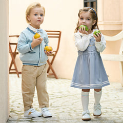 Dave&Belle Toddler Boys Gentle Blue V-neck Cotton Soft Sweater Cardigans Tops