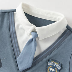 Dave&Bella Toddler Boys Blue Long Sleeve Gentlemen Fake-two-piece Top Pant Suits