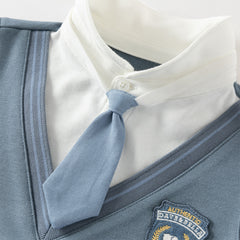 Dave&Bella Toddler Boys Blue Long Sleeve Gentlemen Fake-two-piece Top Pant Suits