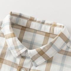 Dave&Bella Toddler Boys Casual Khaki Plaid Long Sleeve Soft Cotton Shirt Tops